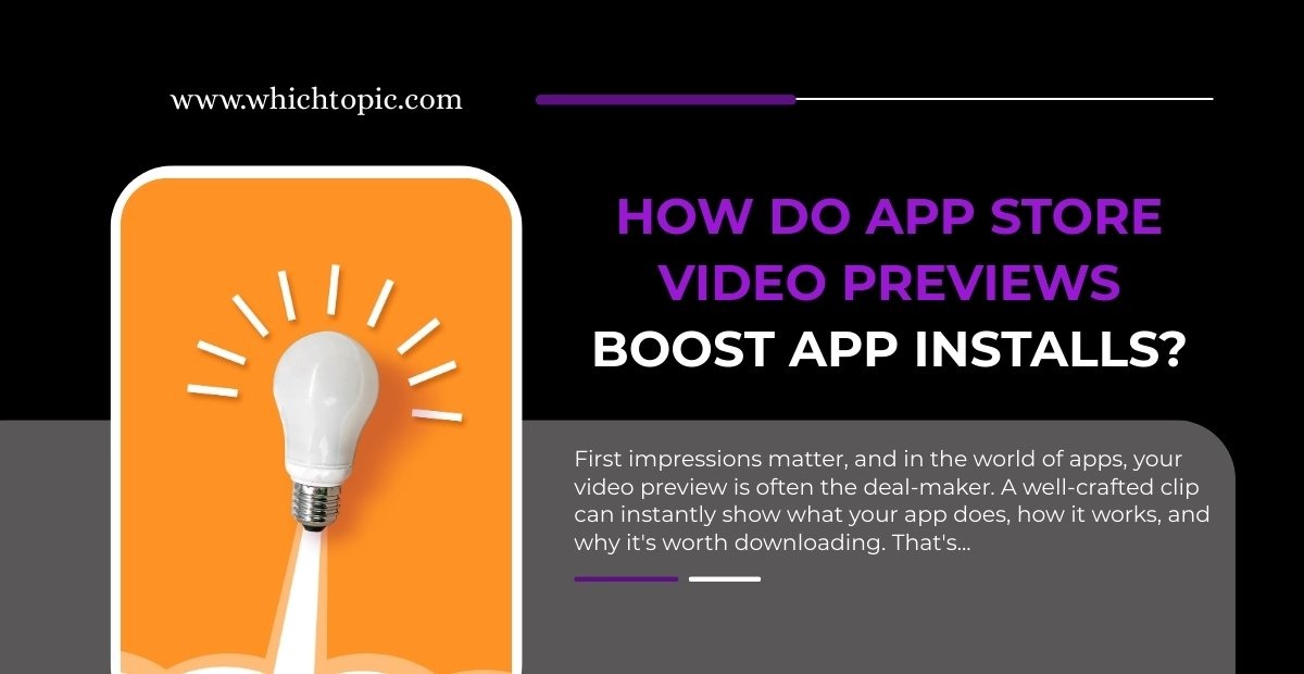 Lightbulb illustration with text “How Do App Store Video Previews Boost App Installs?” highlighting the importance of video previews in app marketing.