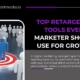 3D illustration of digital figures standing on a red target, representing audience segmentation and retargeting marketing tools for business growth.