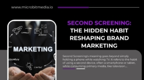 Blog banner with the title “Second Screening: The Hidden Habit Reshaping Brand Marketing” featuring a smartphone outline with marketing icons and text.