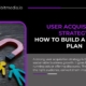 User acquisition strategy graphic showing strategic plan button and guide on building a winning plan for business growth