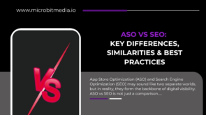 ASO vs SEO comparison graphic with bold VS symbol and text highlighting key differences, similarities, and best practices in digital optimization.