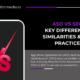 ASO vs SEO comparison graphic with bold VS symbol and text highlighting key differences, similarities, and best practices in digital optimization.