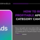 Infographic titled “How to Run Profitable Apple Ads Category Campaigns” featuring the Apple Ads icon on a gradient background and marketing strategy text by MicrobitMedia.