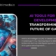 AI tools for game development infographic showing a smartphone with glowing futuristic icons and tech elements, highlighting how AI is transforming modern gaming.