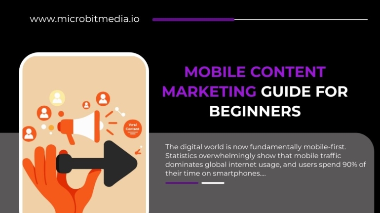 Illustration showing mobile content marketing strategy with icons of megaphone, users, and viral content — representing engagement and reach through smartphones.