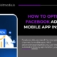 Banner for “How to Optimize Facebook Ads for Mobile App Installs” with smartphone graphic, Facebook icons, rising bar chart, and Microbit Media branding.