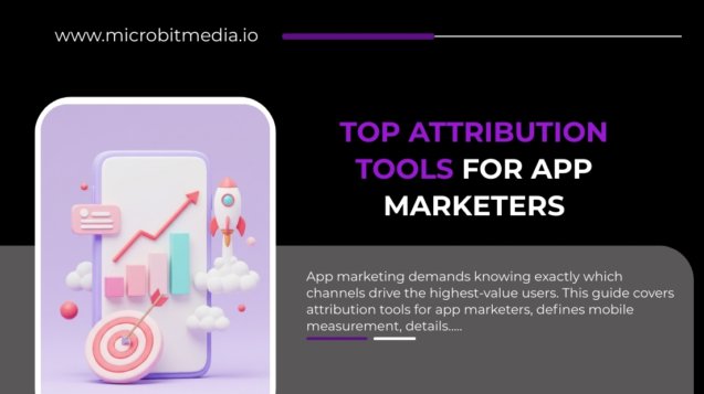 Top attribution tools for app marketers illustrated with mobile analytics dashboard, growth chart, target icon, and rocket symbolizing performance tracking.