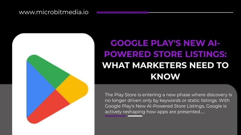 Google Play AI-powered store listings blog cover showing Play Store logo and marketing insights