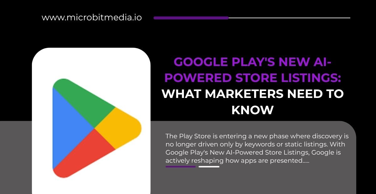 Google Play AI-powered store listings blog cover showing Play Store logo and marketing insights